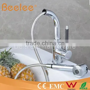 Hot Sale Solid Brass Spring Pull Out Kitchen Faucet With Two Spouts-Brushed Nickel Finish thumbnail-1