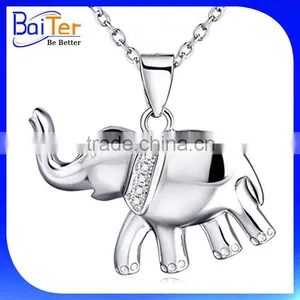 Rhodium Plated Cubic Zircon Pave CZ 925 Sterling Silver Created Diamond Gold Elephant Pendant thumbnail-3