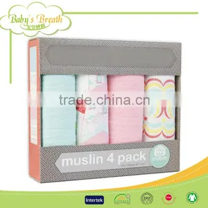 MS-25 Printed Organic 47x47 Muslin Swaddle Swaddling Blankets 4 Pack Supplier's Choice thumbnail-1