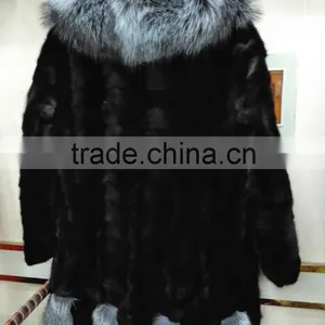 Mink Fur Coat With Silver Fox Collar for Women Winter thumbnail-4