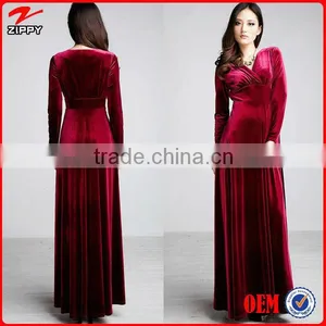 2014 Long Sleeve Velevt Evening Dresses Elegant Purple Long Dresses Long Sleeve Velevt Evening Dresses of Velvet Dresses thumbnail-1