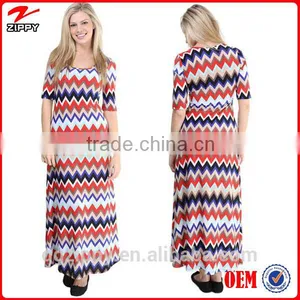2016 New Fashion Design Plus Size Pakistani Chevron Print Maxi Dress thumbnail-1