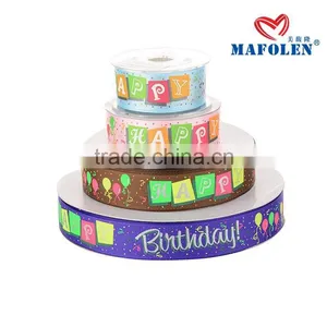 Mafolen Wholesale 1 Inch Grosgrain Printed, Birthday Wishes Ribbon by the Yard thumbnail-5
