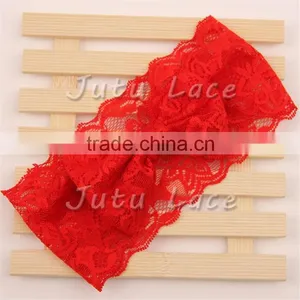 Stretchy Lace Messy Bow Headband-elastic Wide Lace Headwrap Headband-newborn Red Bow Headbands Available for 1-12 Kids thumbnail-1