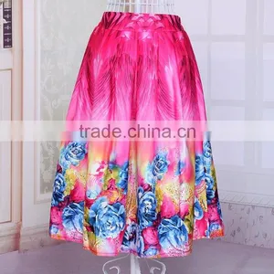 New Fashion Korean Casual Lady Women's Floral Large Hem Pleated Skirt thumbnail-1
