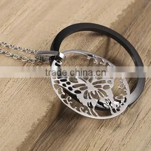 European Latest Model Fashion Butterfly Black Circle Necklace Jewelry for Female thumbnail-3