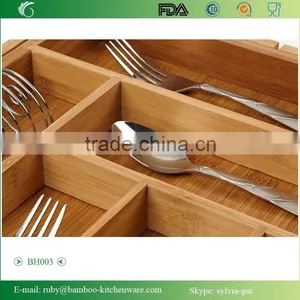 BH003/Expandable Bamboo Cutlery Drawer Organizer With Knife Block Compact Storage Tray thumbnail-2