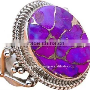 Purple Copper Turquoise Multi Colored Stone Jewellery Designs With Silver Gemstone Jewelry Rings thumbnail-1