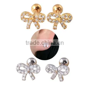 Surgical Steel Plate Technolog Bowknot Jewelry Tragus Piercing Cartilage Earrings Plugs Initial Fashion Earring Stud thumbnail-1