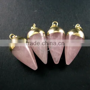15x30mm Water Drop Shape Gold Plated Pink Rose Quartz Power Stone Pendant Charm DIY Supplies 1850206 thumbnail-1
