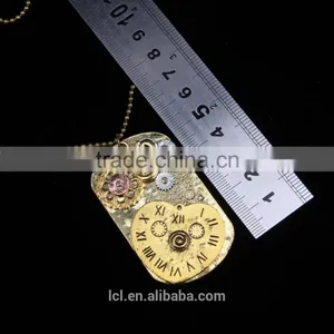 2015 Yiwu Fashion Imitation Jewelry Hot Sale Steampunk Necklace Dog Tag Gear Steam Watch Pendant Cameo Statement Necklace thumbnail-5