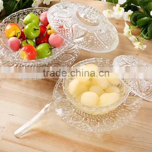 Ice Cream Salad Sugar Crystal Glass Bowl With Lid and Stand thumbnail-4