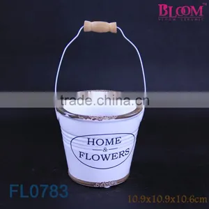 Wholesale Custom Ceramic Pail With Metal Handle for Garden thumbnail-1
