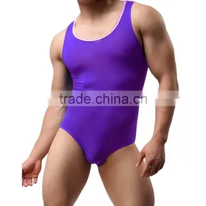 Mens Jumpsuit Leotard Nylon Spandex Soft Smooth Round Neck Sleeveless Work Out Swimsuit Gym Fitness Latex Bodysuits For Men thumbnail-1