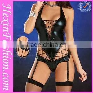 Latest Dress Design Black Sexy Leather Dress Women thumbnail-1