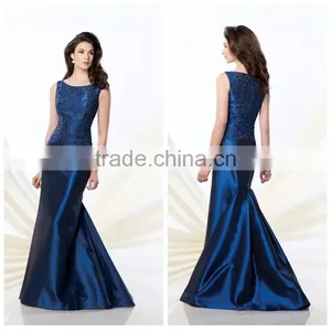 Navy Blue Long Lace Scoop Neckline Sexy Night Dress for Women thumbnail-1