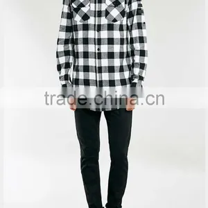 High Quality Mens Casual Shirt With Pocket Black White Plaid Shirt thumbnail-3