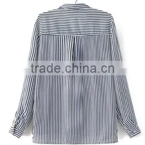 Runwaylover EY2352B 2017 Ladies Fashion Deep V-Neck Stripe Blouse thumbnail-6
