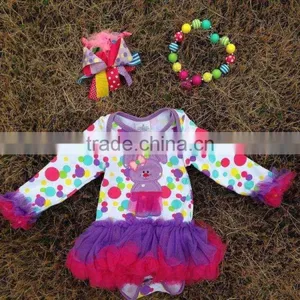 2015 Baby Easter Rompers Baby Girls Rompers With Tutu Dress Long Sleeve With Matching Bow and Necklace Set thumbnail-1