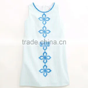 Kids Little Girls 100% Cotton One Piece Oxford Stripe Embroidered Casual Dress Trendy 2015 Summer thumbnail-1