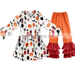Wholesale Fall Giggle Moon Remake Outfits Halloween Pattern Dress Match Pants Baby Boutique Clothing thumbnail-1