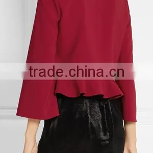 New Products 2016 Fall Autumn Cloth New Red Top Ruffle Raglan Shirts thumbnail-2