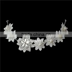 White Clear Rhinestone Fabric Bride Headbands Headdress Flower 30.0cmx5.0cm thumbnail-1