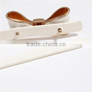 PU Leather Belt Waistband Bowknot Gold Plated White Adjustable thumbnail-2