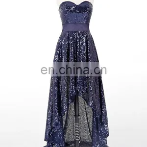 Grace Karin New Strapless Sweetheart Navy Blue Short Front Long Back Prom Dress With Shining Sequins CL6240 thumbnail-6