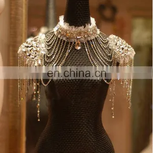 High Quality Stunning Shining Crystal Wrap For Bride High Neckline Shoulder Shawl thumbnail-1