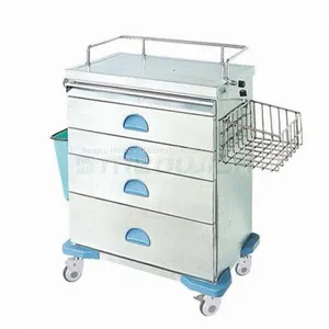 AG-AT019 Hospital Supplier Four Drawers Cart Mobile Cold Rolled Steel Powder Trolley For Sale thumbnail-1
