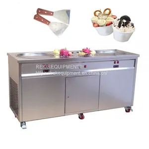 China Wholesale Prices Thai Stir Fry Ice Cream Roll Machine Customized Double Pan Fried Ice Cream Machine For Sale thumbnail-1