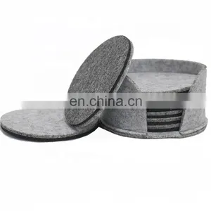 Laser Cut Round Felt Drink Coaster With Printed Logo Cup Coasters Set With Holder thumbnail-6