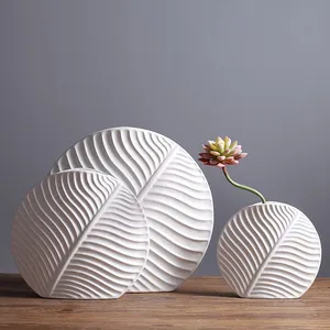 Tree Leaf Nordic Style Large White Green Ceramic Vase Art Decoration For Showroom Living Room thumbnail-2
