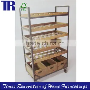 Wine Rack ,solid Wood Wine Rack With 5 Wine Shelves and 3 Boxes,wine Rack in Wheel With Brake thumbnail-1