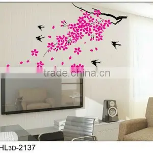 Pink Flower Wintersweet Lovely Swallow Tree TV Background PVC Home Decorative Wall Stickers thumbnail-1