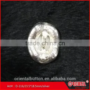 Cream Pearl Lustre Clear Stone Silver Metal Base Oval Button thumbnail-1