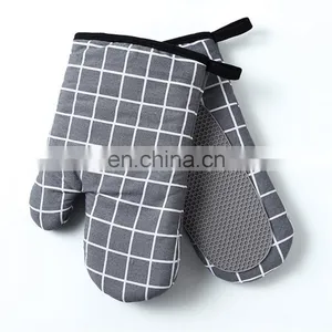 Heat Insulated Grid Pattern Microwave Oven Mitt With Silicone Non Slip Kitchen Gloves Oven Mitten Mitts For Baking Cooking thumbnail-3
