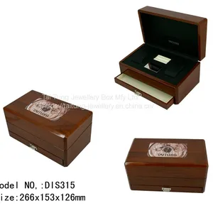 Luxury 3 Slots High Glossy Lacquer Champagne Double-Deck Wood Watch Package Case thumbnail-1
