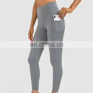 New Wholesale High Waist Tummy Control Yoga Leggings Nude Feeling With Side Pockets Sports Gym Legging Pants Women Yoga Tights thumbnail-1