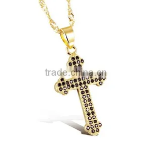 Drill Microscope Zircon Set Auger Cross Pendant Gold Plated Necklace Unisex Lover Gifts thumbnail-3
