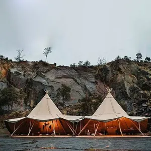 Luxury Outdoor Camping Tipi Tent With Natural Straw Roof and Galvanized Base thumbnail-1
