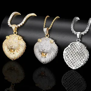 Fashion Animal Lions Men Pendant Necklaces Unisex Hip-hop Copper Cubic Zirconia With Charm Rope Chains thumbnail-3