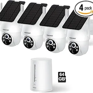 WiFi Solar Powered Security Camera 2K HD 360° Panoramic View IP66 Waterproof Outdoor Surveillance Camera System (4-Camera Kit) thumbnail-1