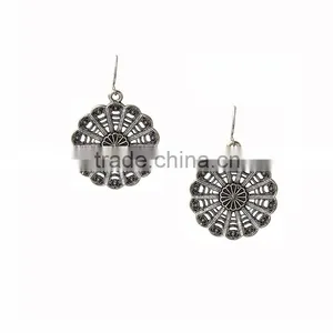 Newest Bohemian Jewelry Wheel Shape Antique Silver Plated Hook Dangle Earrings Quality Choice thumbnail-2
