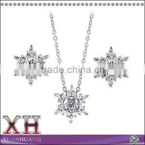 STERLING SILVER CZ SNOWFLAKE EARRINGS AND PENDANT NECKLACE SET thumbnail-1
