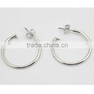 Simple Small Shiny Silver Color Open Circle Stud Earrings thumbnail-1