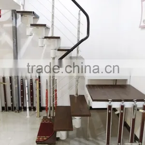 Indoor Stainless Steel Wood Straight Stairs With Glass Tread thumbnail-1