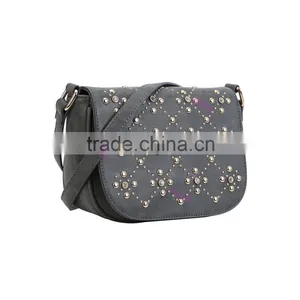 Casual Personalized Style Flap Patterned Rivets Women PU Leather Crossbody Saddle Bag thumbnail-2