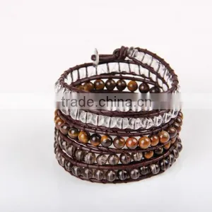 Hand-woven Brown Stone Bracelet Bangle Fashion Bracelet Jewley Multilayer Wrap Bracelet Women White Crystal Leather Bracelet thumbnail-2